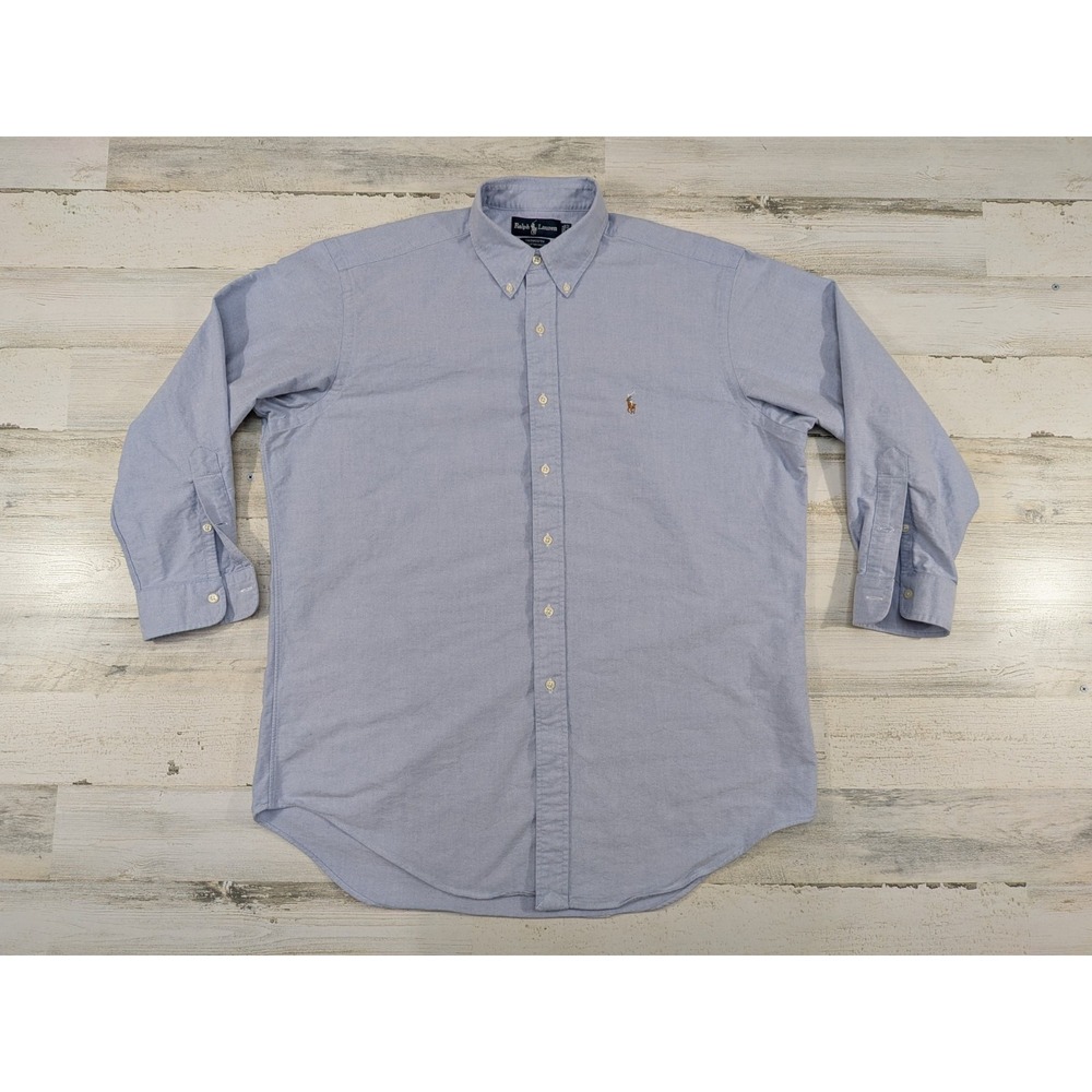 Vintage Ralph Lauren Yarmouth Cotton Oxford Shirt Mens 16.5 32 Blue OCBD Logo